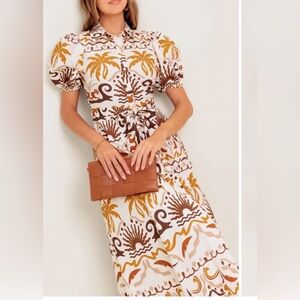 Flying Tomato Cotton White and Brown Midi Dress size S